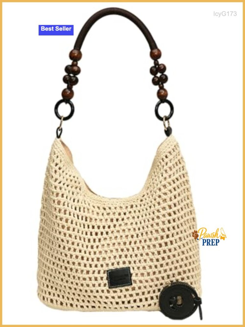 Crochet Cotton Bag Women Summer Beach Woven Hobo Handbag Bead Handmade Shoulder